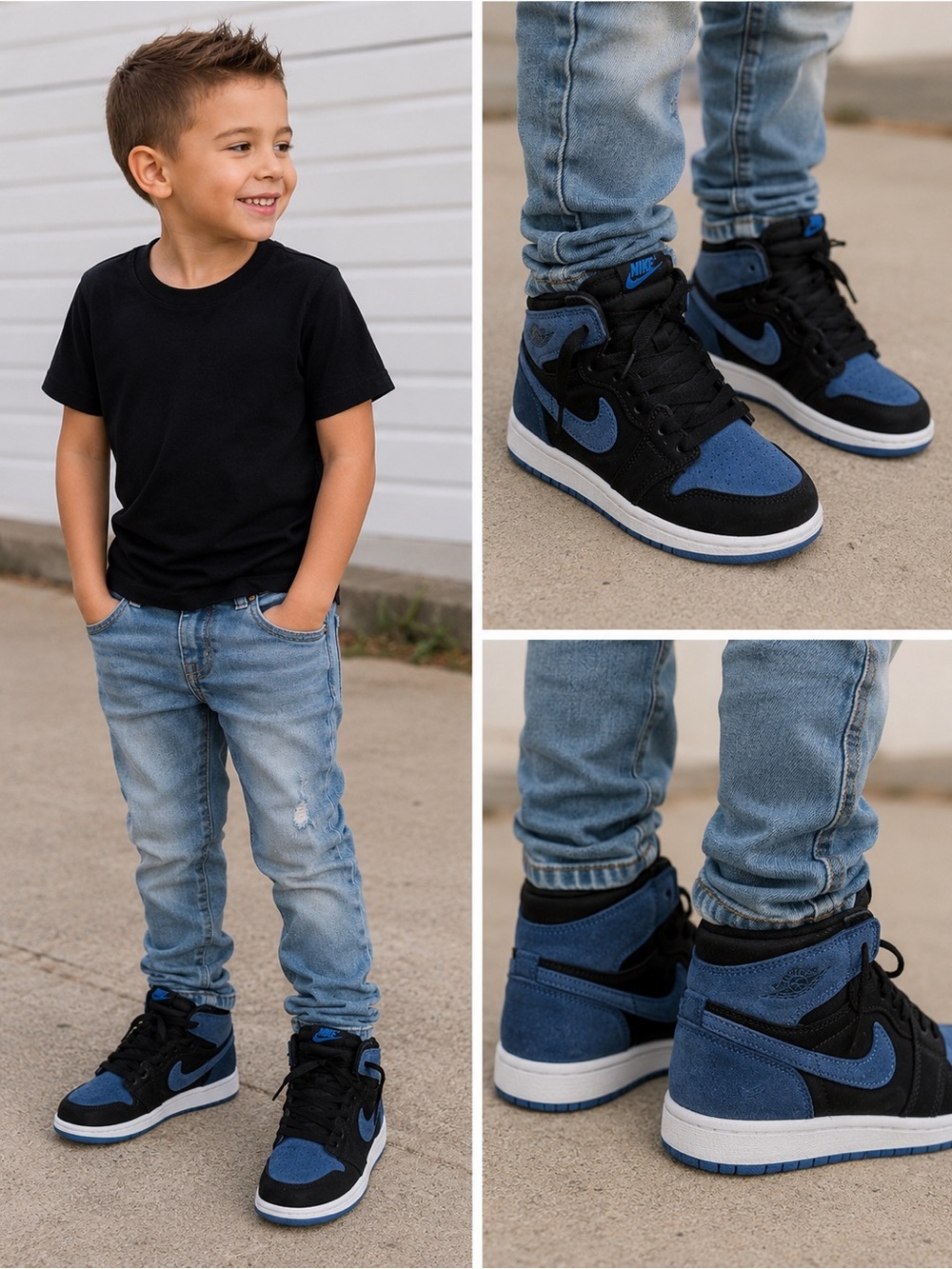 Jordan Kids High-Top Sneakers in Black and Blue Suede